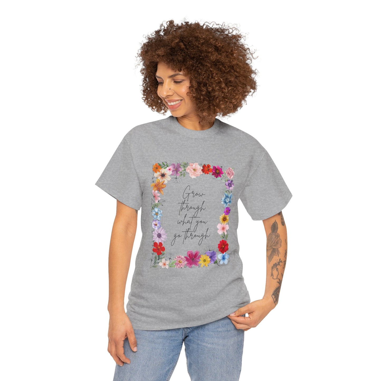 Floral Inspiration Tee - Celebrate Life's Journey, Women's Heavy Cotton Tee with Motivational Quote, Gift for Friends, Spring Fashion
