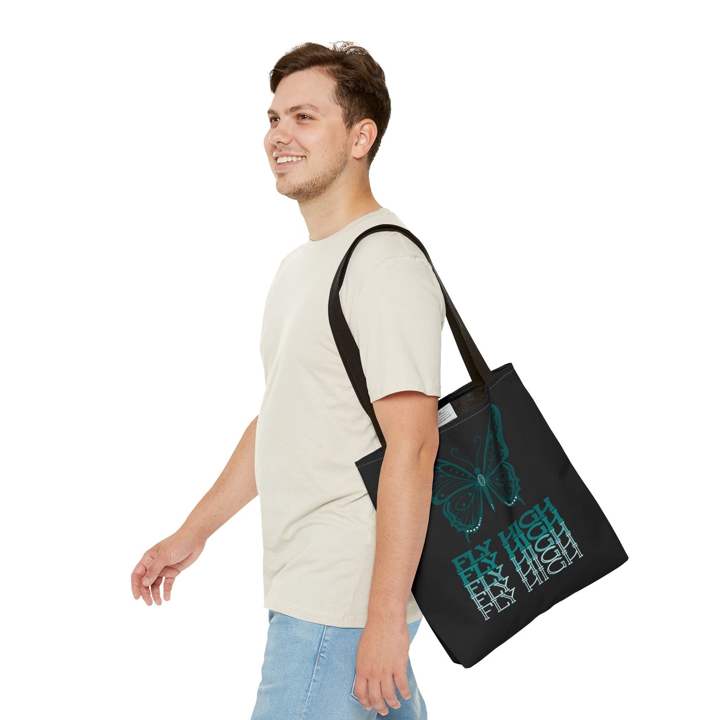 Butterfly Inspiration Tote Bag - FLY HIGH, Eco-Friendly Carryall, Great for Shopping, Beach, Travel, Gifts
