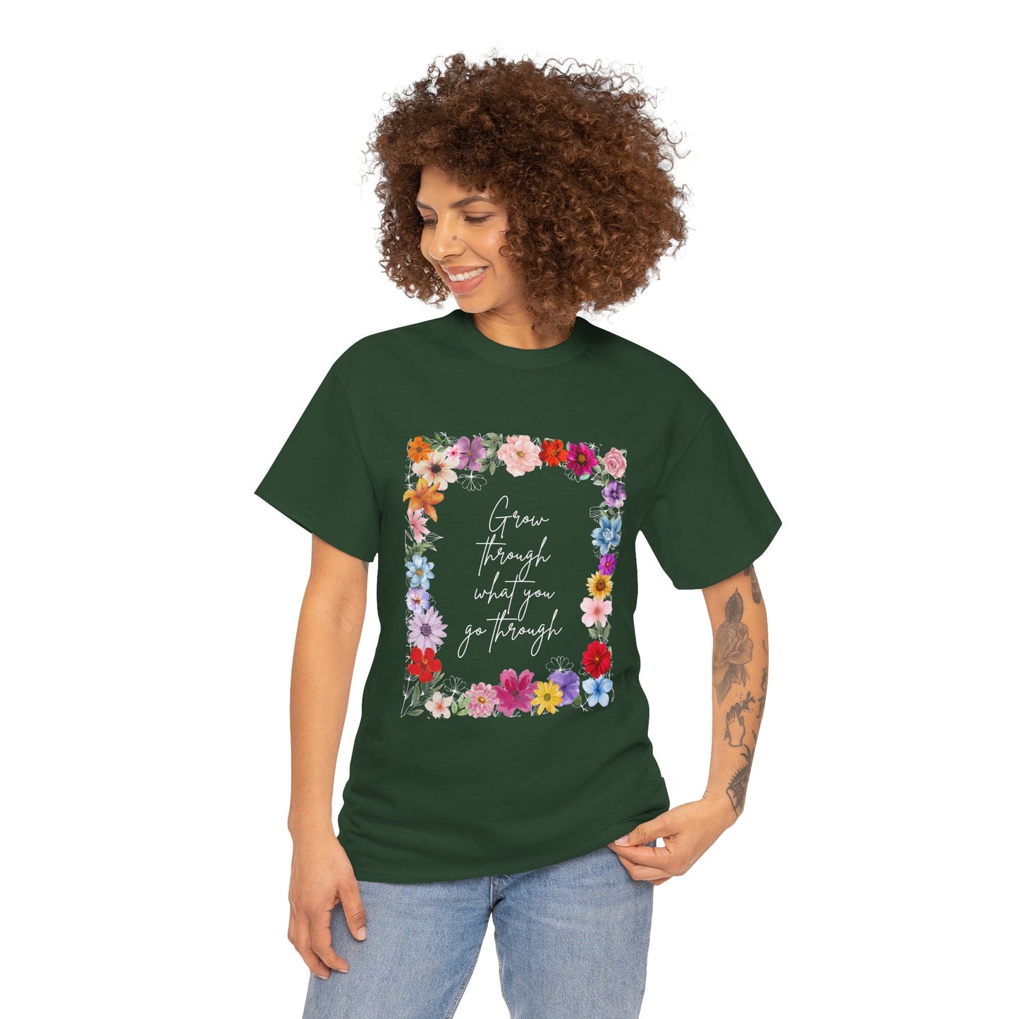 Floral Inspiration Tee - Celebrate Life's Journey, Women's Heavy Cotton Tee with Motivational Quote, Gift for Friends, Spring Fashion