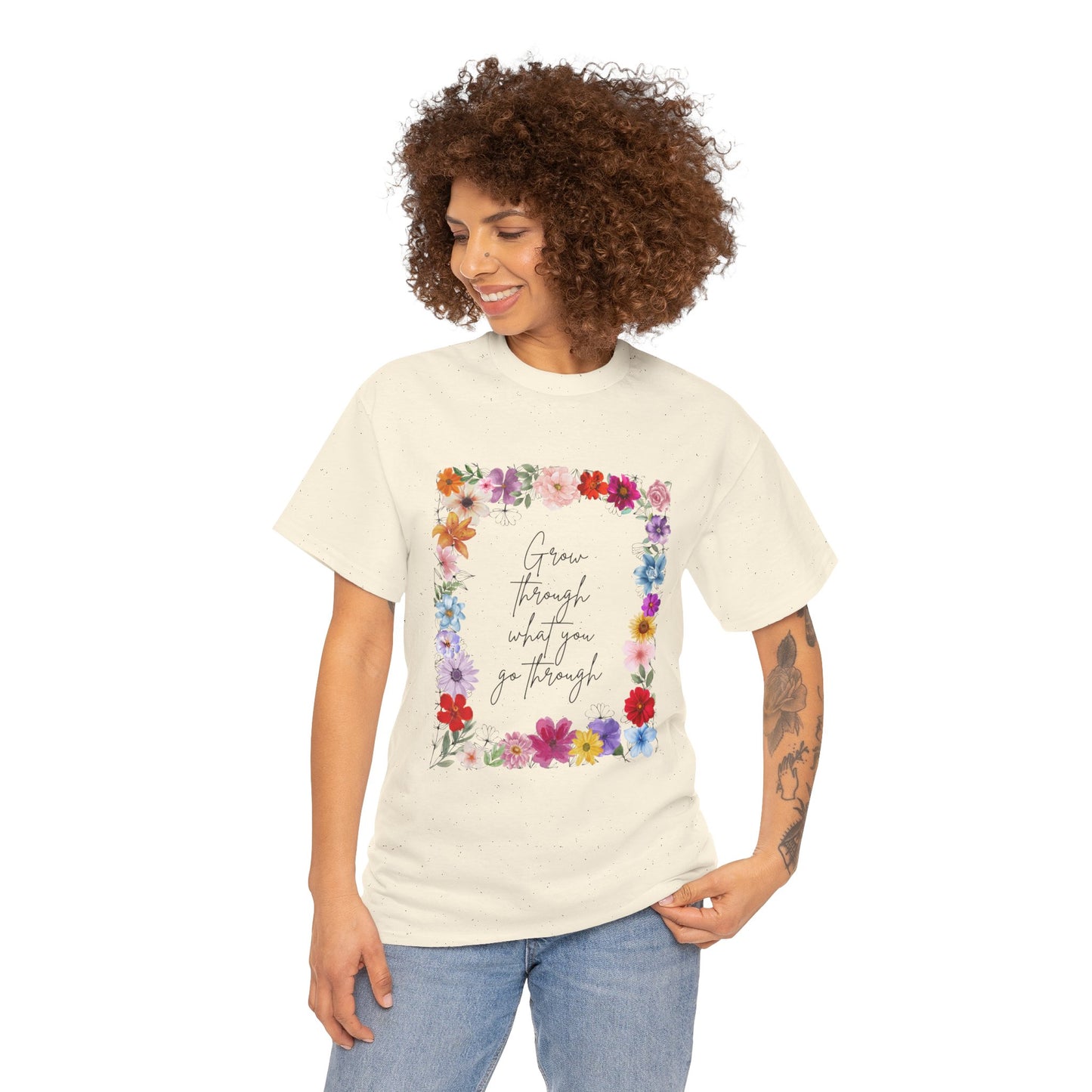 Floral Inspiration Tee - Celebrate Life's Journey, Women's Heavy Cotton Tee with Motivational Quote, Gift for Friends, Spring Fashion