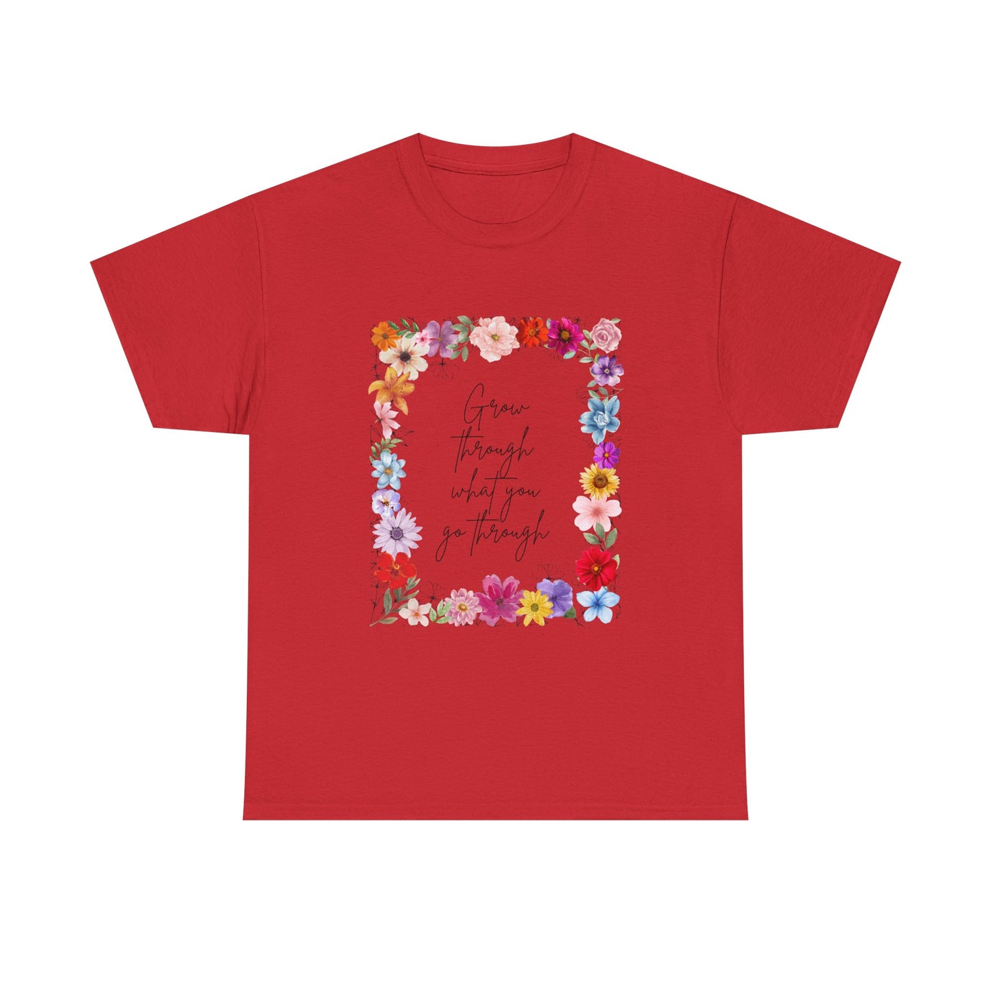 Floral Inspiration Tee - Celebrate Life's Journey, Women's Heavy Cotton Tee with Motivational Quote, Gift for Friends, Spring Fashion