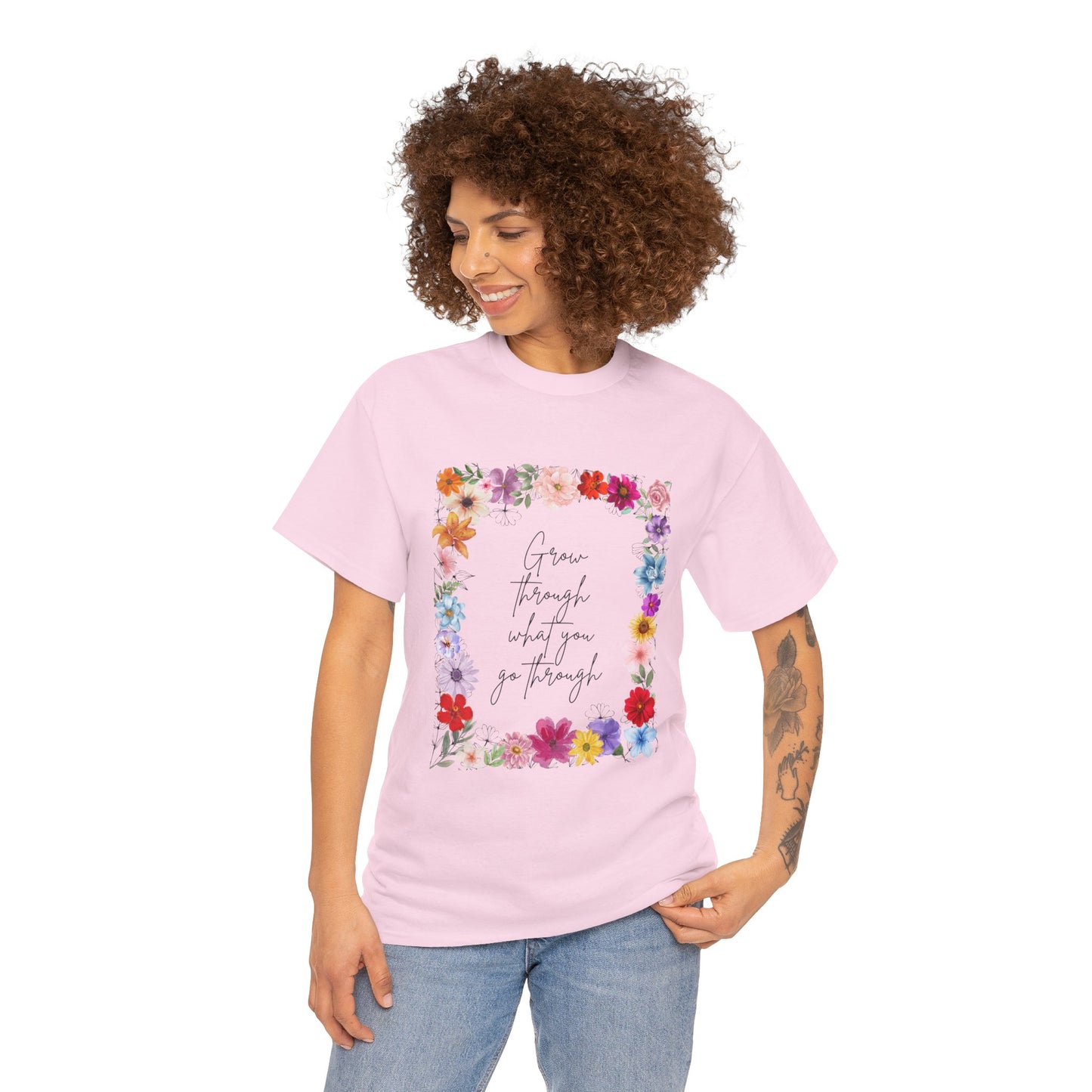 Floral Inspiration Tee - Celebrate Life's Journey, Women's Heavy Cotton Tee with Motivational Quote, Gift for Friends, Spring Fashion
