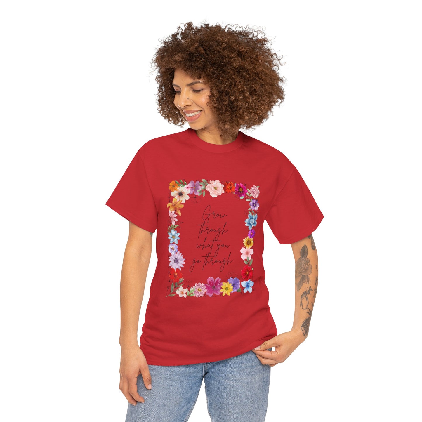 Floral Inspiration Tee - Celebrate Life's Journey, Women's Heavy Cotton Tee with Motivational Quote, Gift for Friends, Spring Fashion