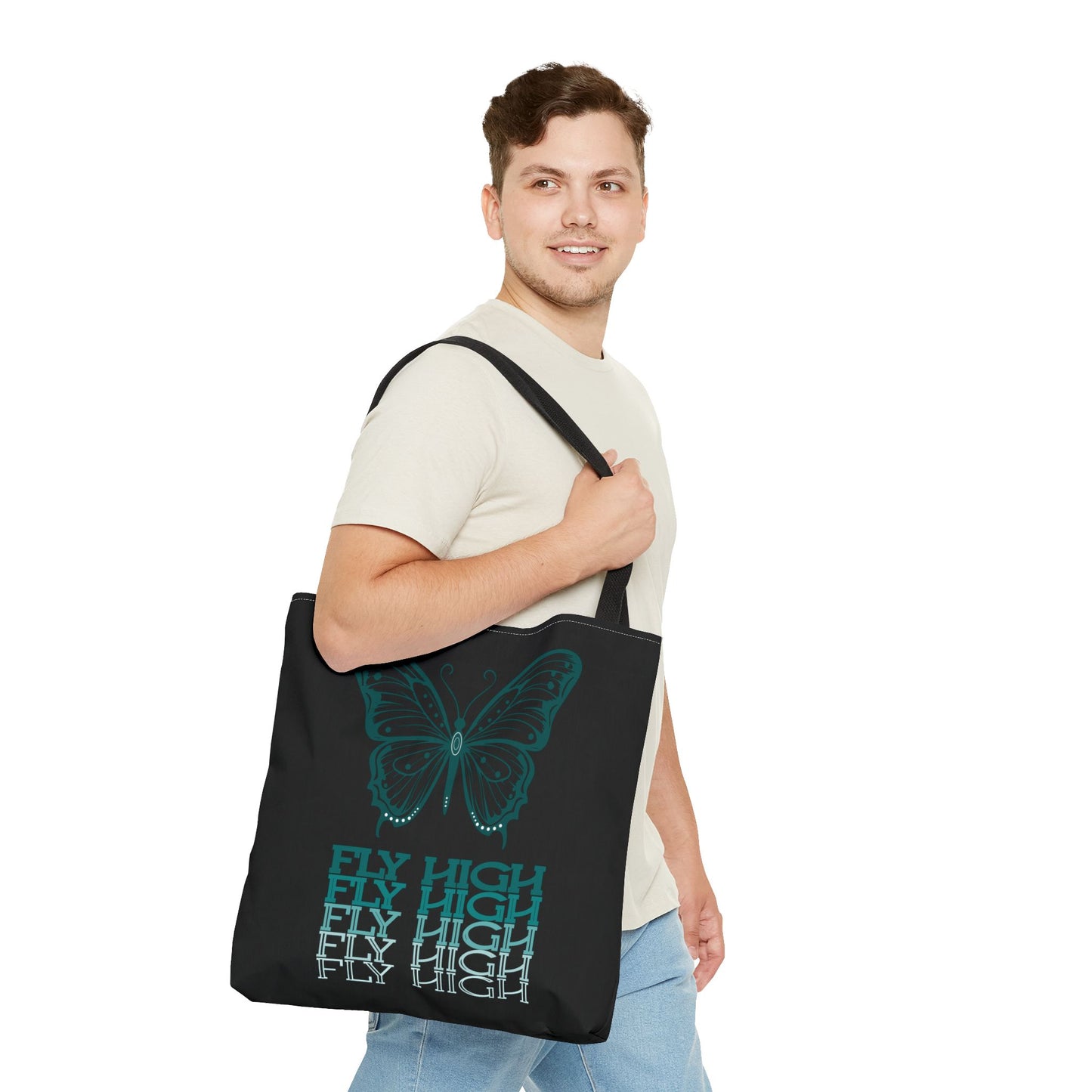 Butterfly Inspiration Tote Bag - FLY HIGH, Eco-Friendly Carryall, Great for Shopping, Beach, Travel, Gifts