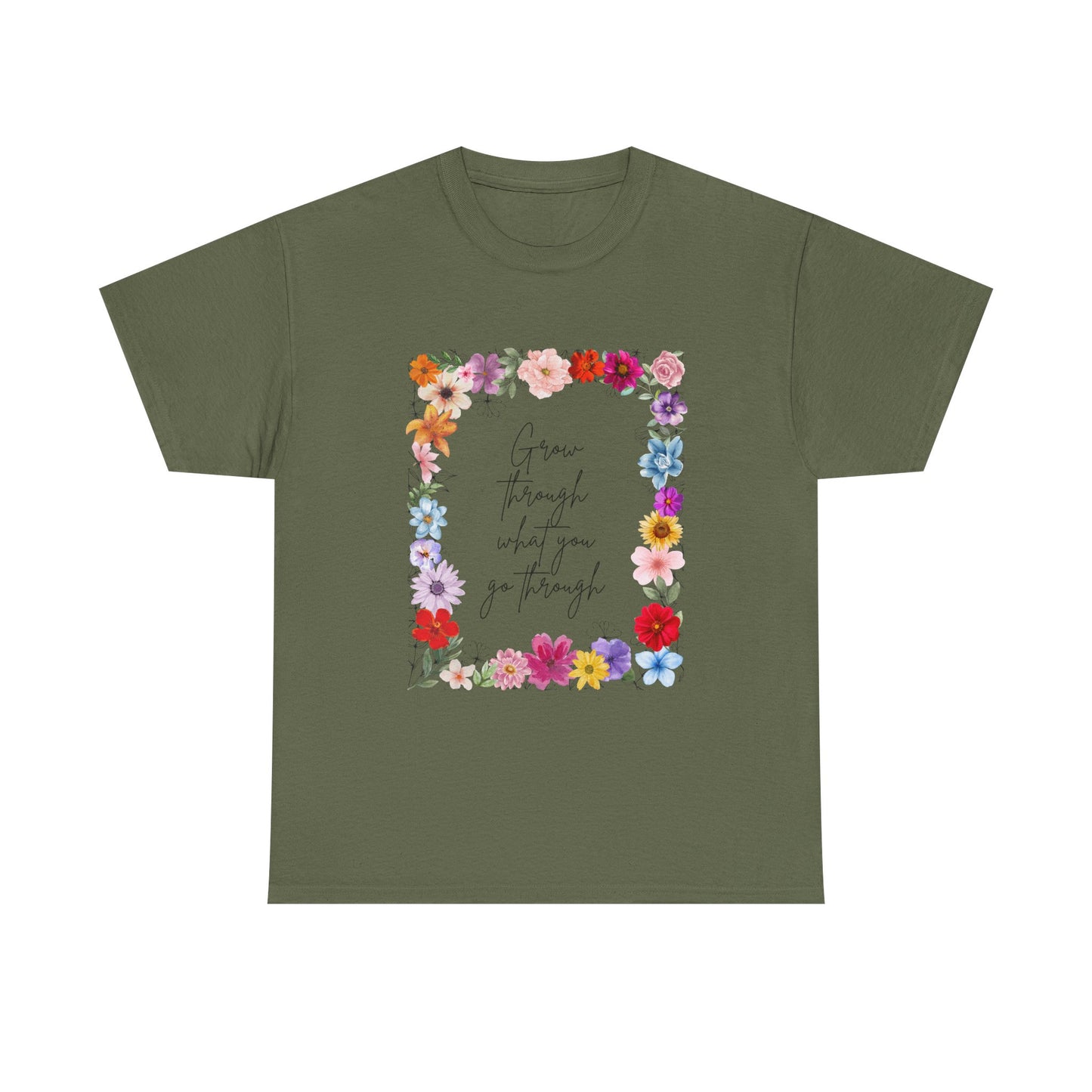 Floral Inspiration Tee - Celebrate Life's Journey, Women's Heavy Cotton Tee with Motivational Quote, Gift for Friends, Spring Fashion