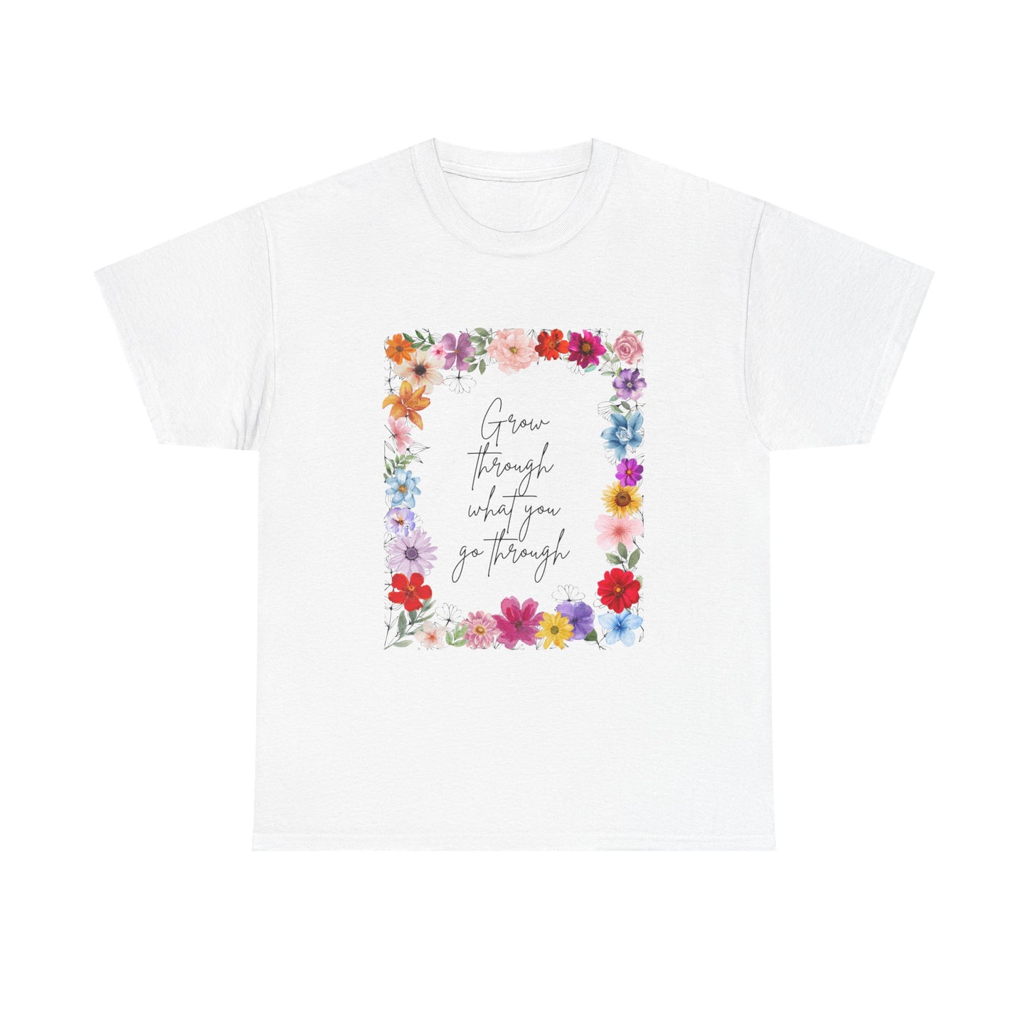 Floral Inspiration Tee - Celebrate Life's Journey, Women's Heavy Cotton Tee with Motivational Quote, Gift for Friends, Spring Fashion