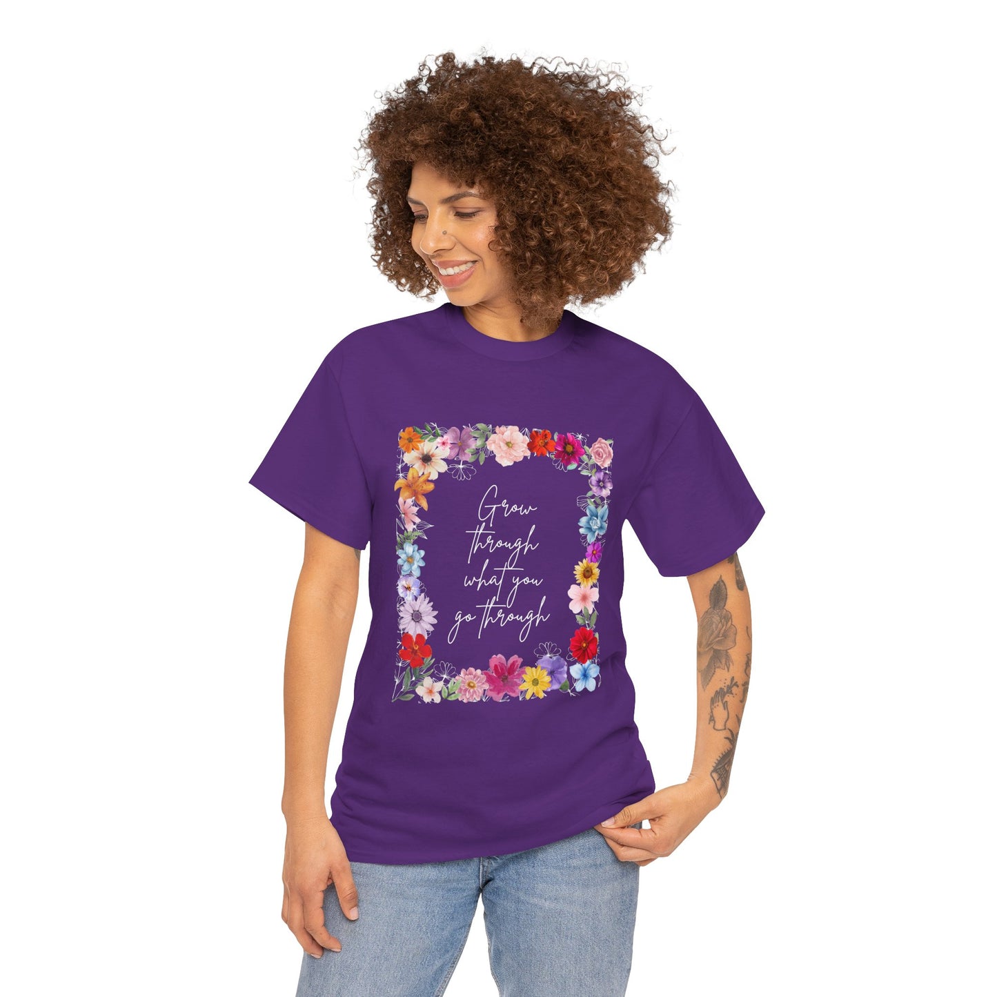 Floral Inspiration Tee - Celebrate Life's Journey, Women's Heavy Cotton Tee with Motivational Quote, Gift for Friends, Spring Fashion