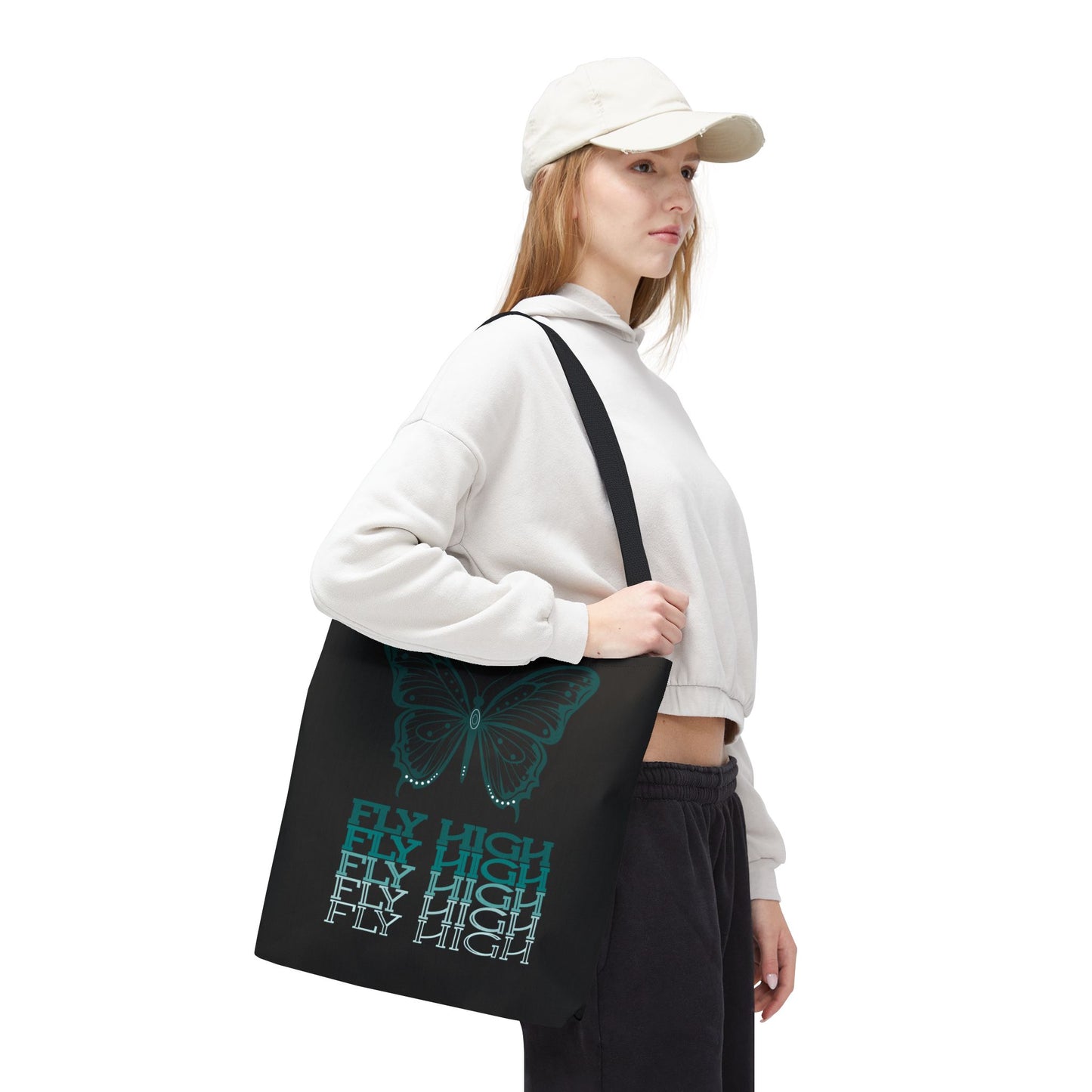 Butterfly Inspiration Tote Bag - FLY HIGH, Eco-Friendly Carryall, Great for Shopping, Beach, Travel, Gifts