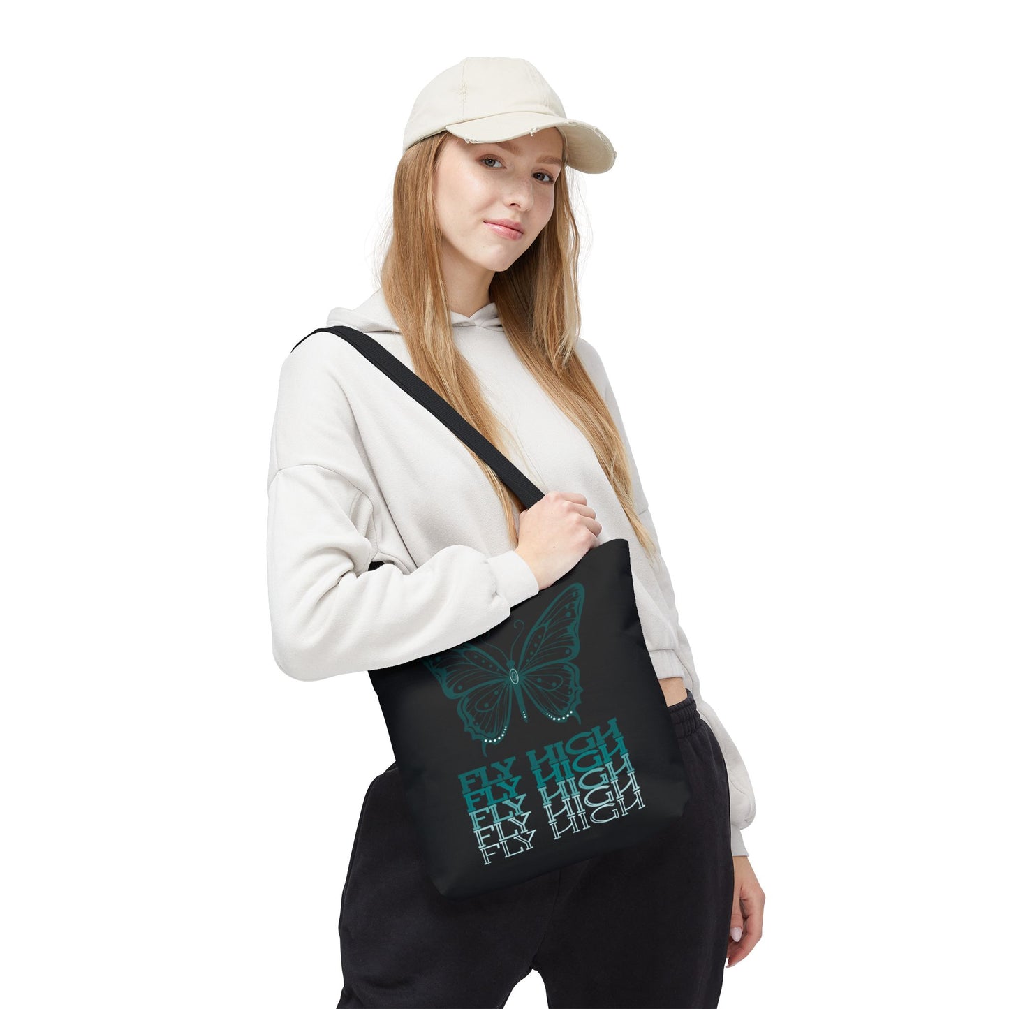 Butterfly Inspiration Tote Bag - FLY HIGH, Eco-Friendly Carryall, Great for Shopping, Beach, Travel, Gifts