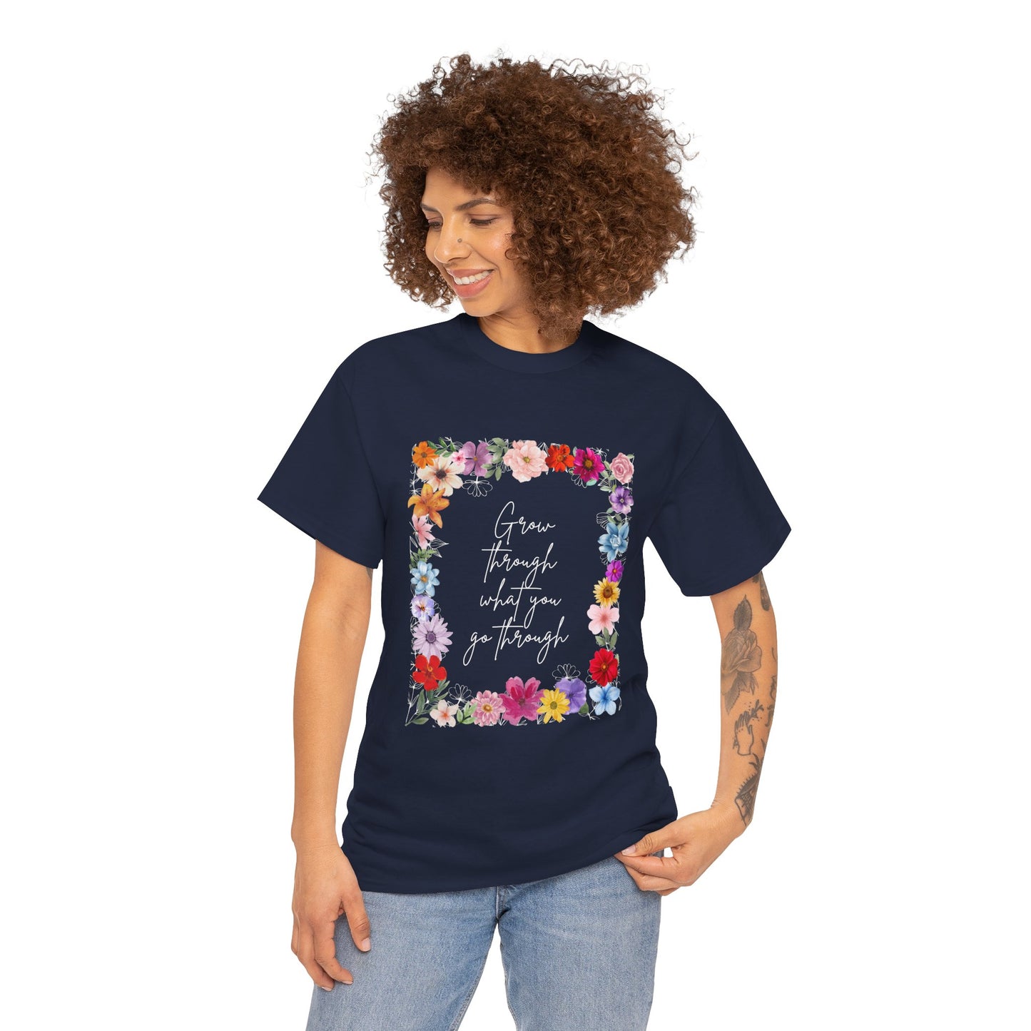 Floral Inspiration Tee - Celebrate Life's Journey, Women's Heavy Cotton Tee with Motivational Quote, Gift for Friends, Spring Fashion