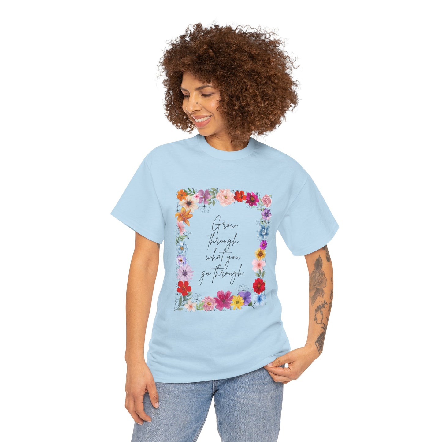 Floral Inspiration Tee - Celebrate Life's Journey, Women's Heavy Cotton Tee with Motivational Quote, Gift for Friends, Spring Fashion