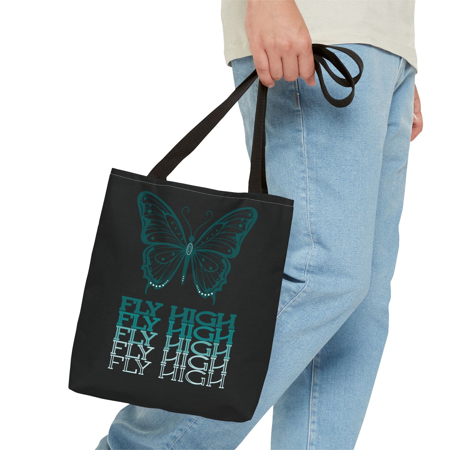 Butterfly Inspiration Tote Bag - FLY HIGH, Eco-Friendly Carryall, Great for Shopping, Beach, Travel, Gifts