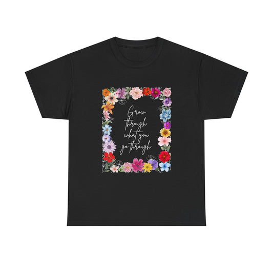 Floral Inspiration Tee - Celebrate Life's Journey, Women's Heavy Cotton Tee with Motivational Quote, Gift for Friends, Spring Fashion
