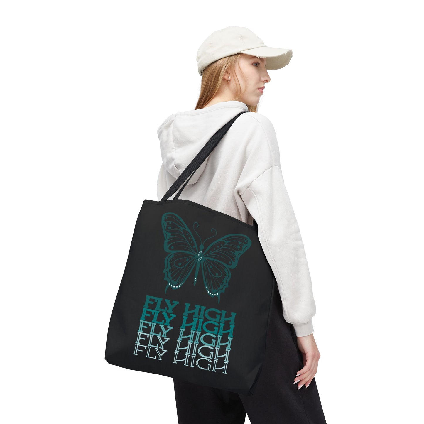 Butterfly Inspiration Tote Bag - FLY HIGH, Eco-Friendly Carryall, Great for Shopping, Beach, Travel, Gifts