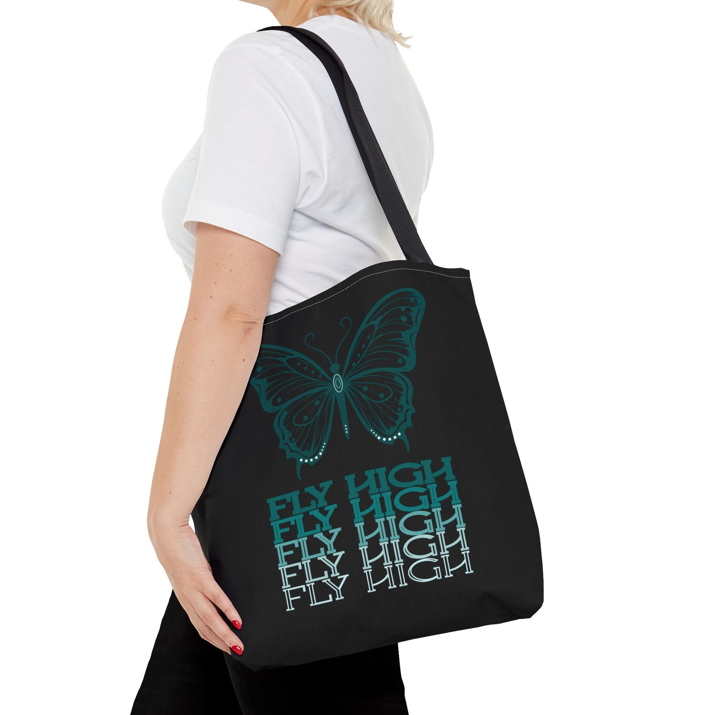 Butterfly Inspiration Tote Bag - FLY HIGH, Eco-Friendly Carryall, Great for Shopping, Beach, Travel, Gifts