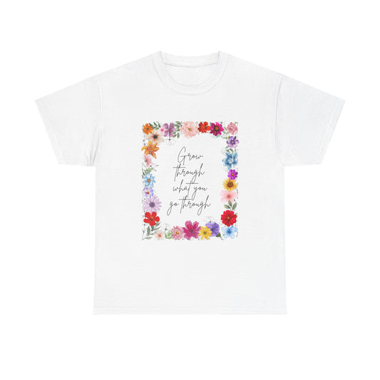 Floral Inspiration Tee - Celebrate Life's Journey, Women's Heavy Cotton Tee with Motivational Quote, Gift for Friends, Spring Fashion